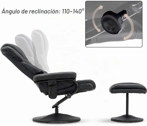 Vista 5 de Mcombo Sillón reclinable con otomano, silla reclinable con masaje, silla giratoria de 360 grados para sala de estar de piel sintética, 4901 (Negro)