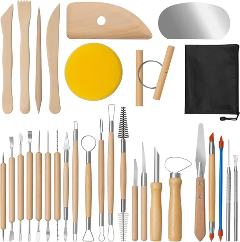 Vista 12 de Kit de herramientas de arcilla Amrules, 27 piezas de herramientas de cerámica, práctico kit de herramientas de escultura de arcilla polimérica, set