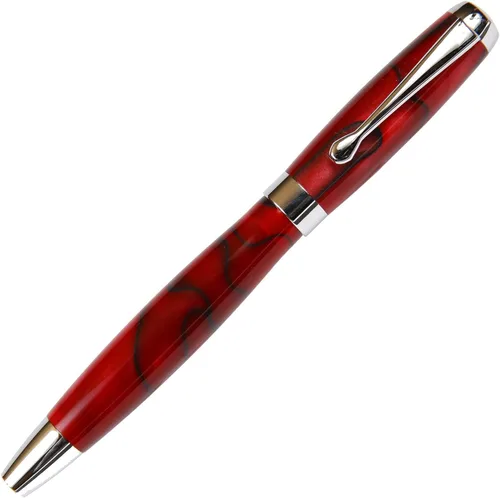 Vista 3 de Pluma estilográfica Toscana roja y negra, cuerpo brillante marmoleado Rojo & negro