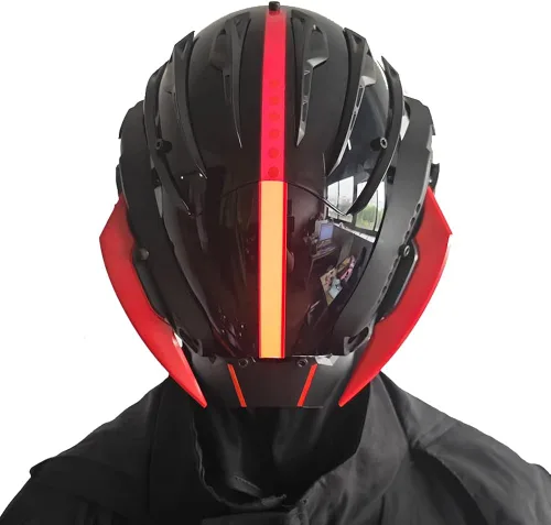 Vista 3 de KYEDAY Máscara punk cosplay para hombres, máscaras samuráis de cosplay, regalos para fiesta de Halloween, accesorios de festival de música
