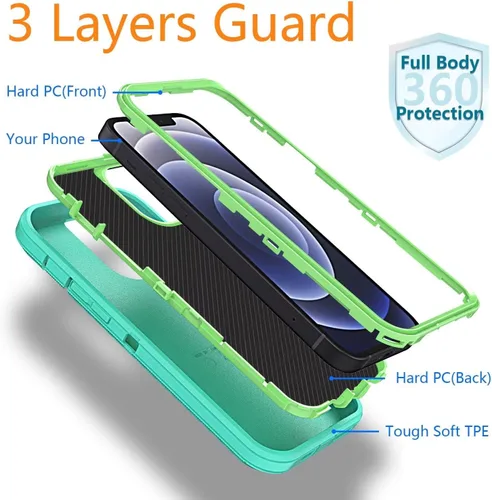 Vista 3 de YmhxcY Funda para iPhone 12 y iPhone 12 Pro, a prueba de golpes, a prueba de caídas, a prueba de polvo, a prueba de caídas, 3 capas, duradera, funda