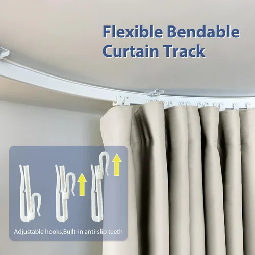 Vista 5 de Divisor de habitación con rieles para cortinas montadas en el techo, juego extra ancho de cortinas opacas con rieles flexibles para dormitorio