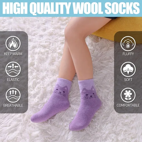 Vista 3 de MQELONG Calcetines de lana para niños y niñas de invierno, calcetines gruesos y acogedores tipo crew para senderismo y botas, 6 pares
