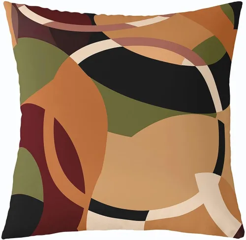 Vista 2 de Paquete de 2 fundas de almohada decorativas con diseño geométrico marrón, rojo y verde, fundas de cojín cuadradas de geometría suave para sofá