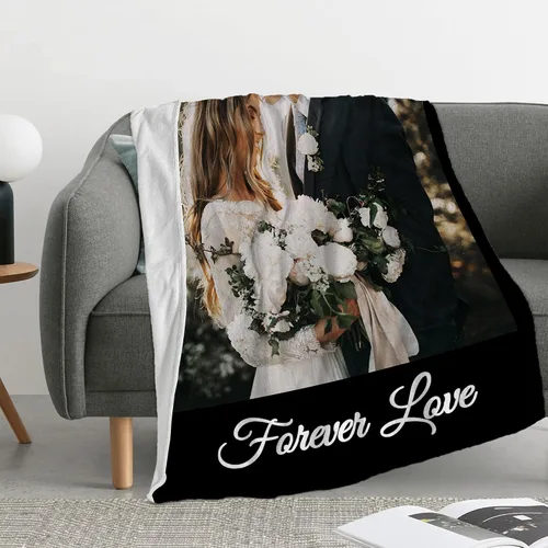Vista 6 de Mantas personalizadas con fotos, regalos personalizados para parejas para esposa, marido, novia, novio, manta con imagen personalizada "I Love You