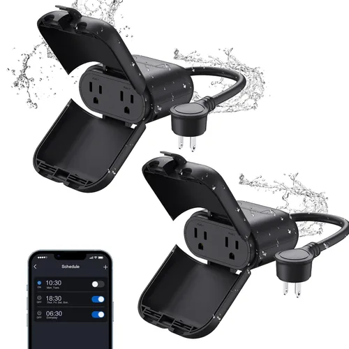 Vista 7 de ELEGRP PQR11 Enchufe inteligente para exteriores con regulador de intensidad impermeable IP66, enchufe WiFi inteligente compatible con Alexa