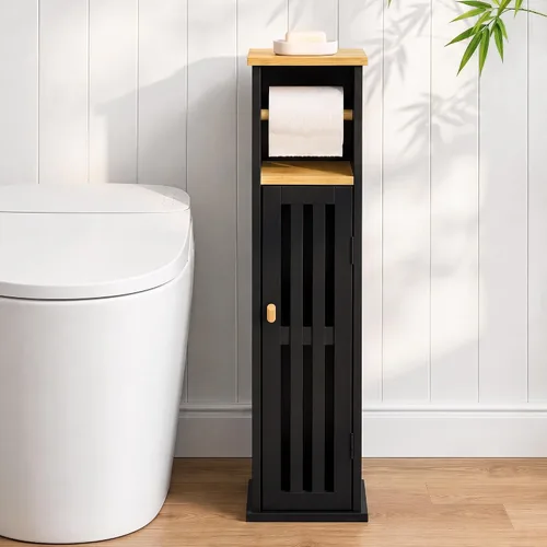 Vista 12 de Mueble de pared para baño, 24 "x 30", puertas de listones de bambú Negro-1