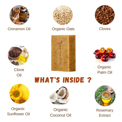 Vista 2 de Jabón exfoliante Clove & Cinnamon para hombres o mujeres con avena orgánica, aceites orgánicos, veganos, totalmente naturales, veganos y sin