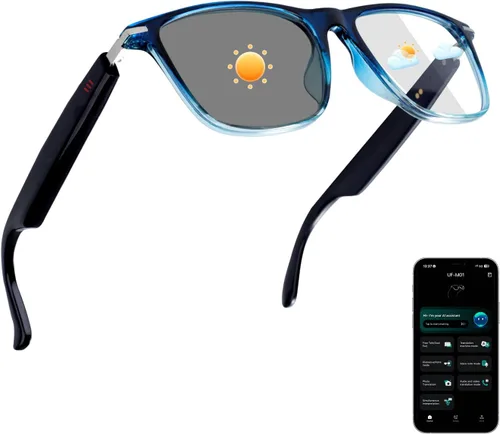 Vista 13 de Gafas inteligentes Bluetooth para hombres y mujeres, asistente de voz e impermeabilidad IPX5, lentes inteligentes fotocromáticos con altavoces