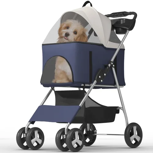 Vista 9 de OS MOTOR - Carriola para mascotas con 3 ruedas para mascotas pequeñas/medianas, portavasos plegable y portátil para perro gato cachorro gatito