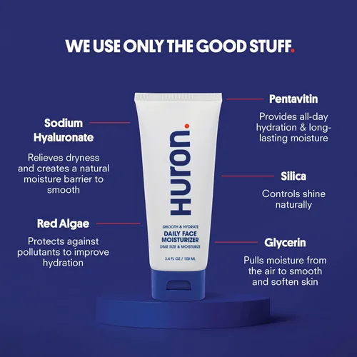 Vista 4 de Huron Hidratante facial para hombres, loción facial ligera, calmante y refrescante para una hidratación duradera durante todo el día, vegano, sin