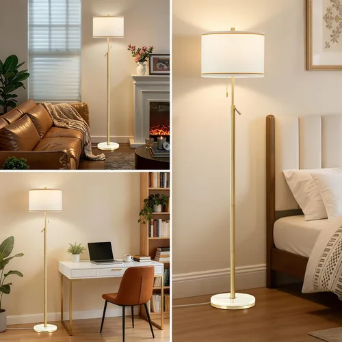 Vista 3 de GyroVu Lámpara de pie de mármol para sala de estar, lámpara de pie de altura ajustable con base de mármol, lámpara alta con pantalla blanca