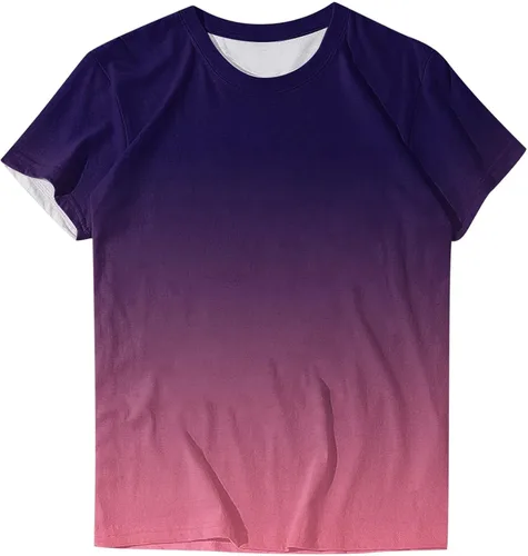 Vista 2 de Camisetas básicas de moda para mujer, estilo casual, cuello redondo, holgadas, estampadas, de manga corta, camisetas lisas