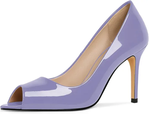 Vista 9 de Eldof Zapatos de tacón alto con punta abierta para mujer, con puntera abierta, para boda, sexy, para novia, clásicos, de 3.5 pulgadas Beige