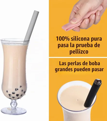 Vista 4 de ALINK Pajitas Boba de silicona reutilizables, pajitas extragrandes para batidos de té de burbujas para reventar perlas de tapioca, paquete de 4