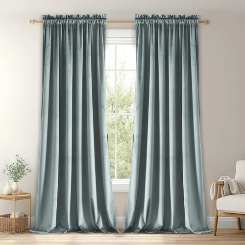 Vista 38 de JIUZHEN Cortinas de terciopelo beige de 63 pulgadas de ancho x 63 pulgadas de largo, cortinas de terciopelo retro suaves con bolsillo para barra