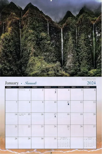 Vista 3 de Calendario hawaiano de 12 meses Long's Hawaii 2024 con postal adicional (estado 50)