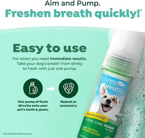 Vista 5 de TropiClean Fresh Breath Spray de espuma dental para perros y gatos Ambientador rápido de aliento y solución de limpieza dental Fabricado