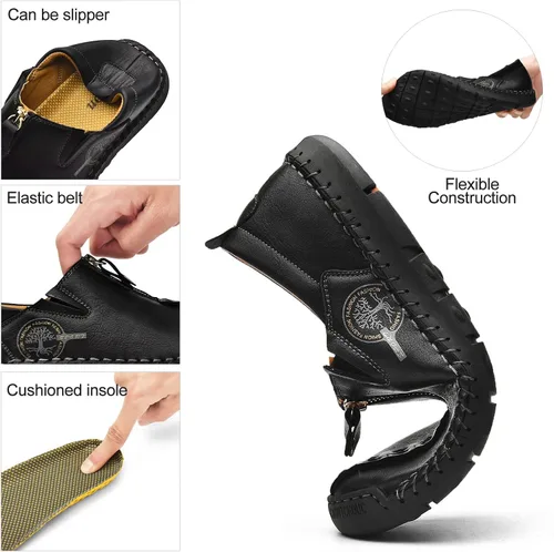 Vista 3 de Shaire Zapatos casuales de cuero sin cordones para hombre, zapatos cómodos y transpirables para caminar para hombres