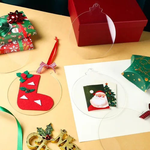 Vista 6 de Namalu 36 piezas de adornos de Navidad de acrílico transparente, discos redondos de acrílico en blanco, discos redondos de vinilo para colgar