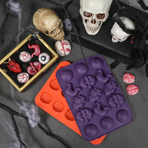 Vista 5 de Moldes de Chocolate de Halloween Kamehame, Molde de Silicona en Forma de Cerebro, Molde de Órgano de 15 Cavidades con Forma de Cerebro, Ojo