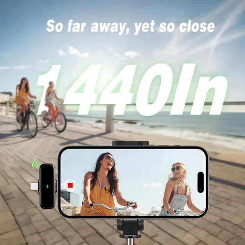 Vista 6 de Micrófono Lavalier inalámbrico para iPhone/Android - Mini micrófono dual con cancelación de ruido con funda de carga (30H), micrófono de clip