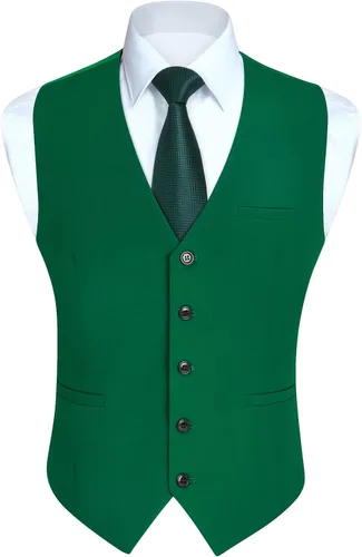 Vista 16 de HISDERN Vest 101 - Chaleco de traje ajustado para hombre con 3 bolsillos para negocios, formal, boda, baile de graduación y esmoquin casual a1-Negro
