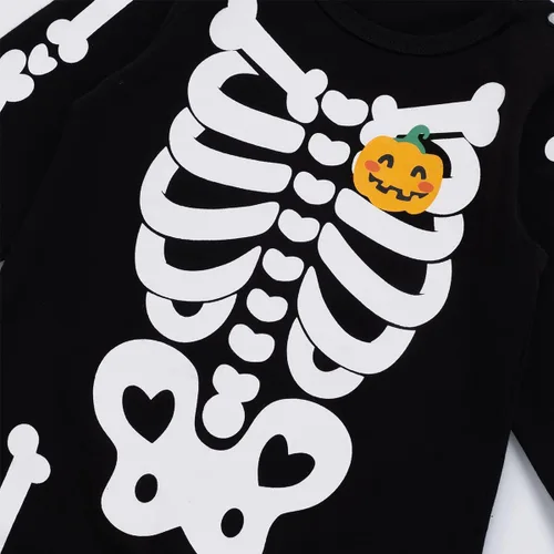 Vista 5 de 2PC Baby Boys Girls Skeleton Halloween Costume Jumpsuit Pumpkin Romper Outfits with Hat