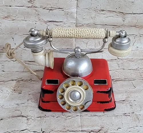 Vista 5 de EUROPEAN BRONZE Vintage Finery Toy Tin Red Rotary Teléfono Velocidad Teléfono Regalo Obras de Arte Regalo Estatuilla para el Hogar