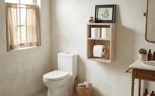 Vista 2 de Soporte de papel higiénico para montaje en pared, dispensador de rollo de papel de seda decorativo, estante flotante, gabinete empotrado