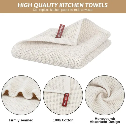 Vista 3 de Nialnant Paquete de 6 toallas de cocina, 100% algodón, tejido de gofre, para secar platos, toallas de mano extrasuaves y absorbentes, 13 x 28 Beige
