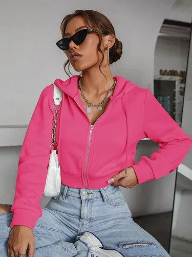 Vista 7 de Floerns Sudaderas con capucha recortadas de manga larga con cremallera para mujer