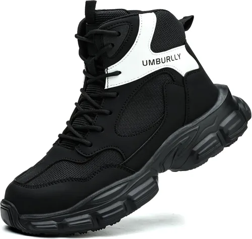 Vista 11 de Hogent - Zapatos de puntera de acero para mujer y hombre, anchos, antideslizantes, de trabajo, tenis de punta compuesta, indestructibles, cómodos