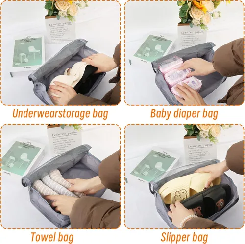 Vista 6 de 12 cubos de equipaje organizadores de equipaje pequeños de malla para ropa interior, bolsas plegables para ropa interior, bolsas de lavandería