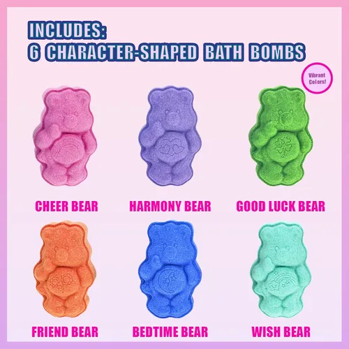 Vista 2 de Care Bears Paquete de 6 Bombas de Baño con Aroma a Chicle - Edades 3+ Bombas de Baño Moldeadas de Personajes – Colores Divertidos y Brillantes