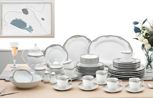 Vista 3 de Lorenzo Import Elizabeth - Vajilla de porcelana ondulada (57 piezas)
