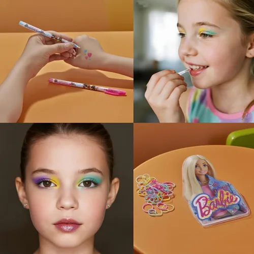 Vista 6 de Set de cosméticos Barbie para niñas, incluye maquillaje de uñas, labios, ojos y mejillas, juego de belleza seguro y no tóxico de Townley Girl