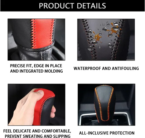 Vista 4 de Cubierta de Cuero para Pomos de Palanca de Cambios de Automóvil, Cubierta de Mango de Engranaje de Palanca de Cambios para Subaru Crosstrek/Impreza