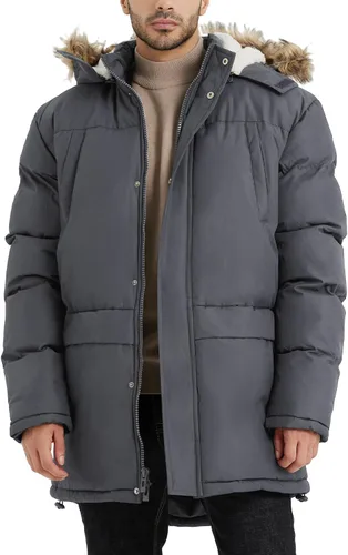 Vista 7 de Chaqueta de invierno larga con capucha para hombre, acolchada, a prueba de viento, parka acolchada con relleno