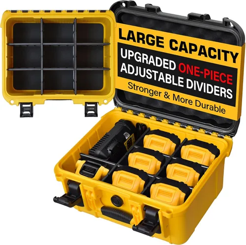 Vista 7 de Case for Dewalt Battery – Waterproof Extra Large Hard Storage Box with 8 Adjustable One-Piece Molded Dividers, Heavy Duty Protective Organizer for