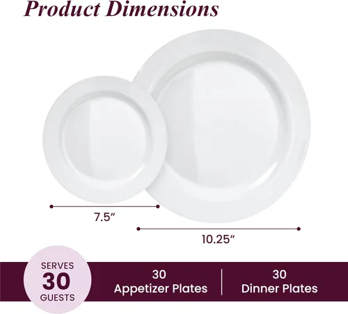 Vista 3 de Aya’s 60 Pack de Platos de Plástico para Fiesta - Juego de Platos Desechables Resistente con 30 Platos de Cena y 30 Platos de Ensalada - Platos