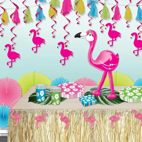Vista 4 de Beistle Flamencos inflables de 24 pulgadas, 3 piezas, para decoraciones de fiesta Luau, decoración tropical hawaiana, rosa/blanco/negro