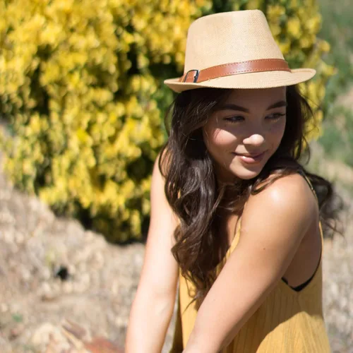 Vista 5 de Simplicity Sombrero de paja Trilby Fedora estilo Panamá con cinturón de cuero