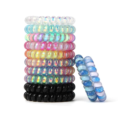 Vista 16 de Lazos para el cabello en espiral sin arrugas, coloridos lazos para el cabello sin rastro, lazos elásticos para el cabello, lazos para el cabello