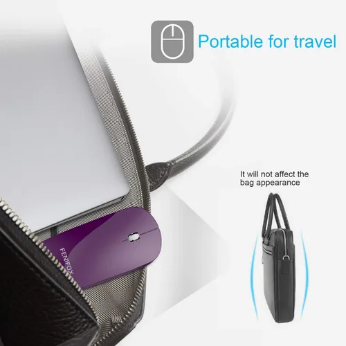 Vista 24 de FENIFOX mini mouse Bluetooth, mouse óptico móvil portable ultrafino con batería recargable para PC, Mac, laptop, tablet Android, Negro