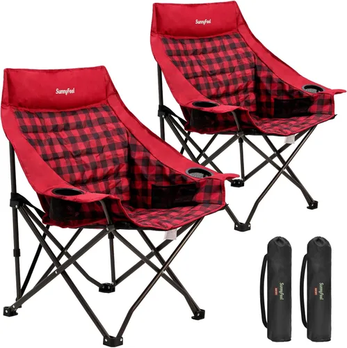 Vista 9 de SUNNYFEEL Sillas de campamento resistentes para adultos, silla plegable portátil de gran tamaño con bolsillos laterales y hueco para tazas