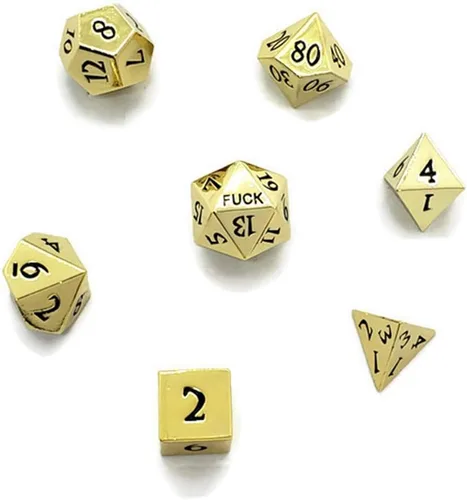 Vista 3 de Juego de dados de metal dorado D20 F*** Critical Fail F 20 caras DND negro Gunmetal número de color para juegos de rol, Dungeons and Dragons D&D