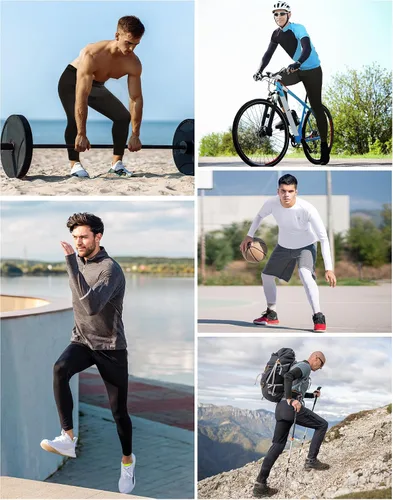 Vista 5 de Runhit Pantalones de compresión para hombre, mallas para correr, leggings de entrenamiento, pantalones atléticos de capa base para deportes, yoga