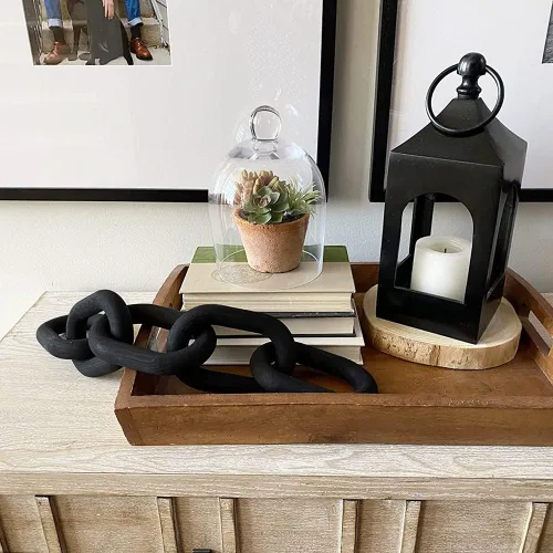Vista 4 de HMASYO Decoración de Eslabones de Cadena de Madera Negra, Cadena Decorativa de Madera de 5 Eslabones Acentos de Decoración del Hogar, Decoración