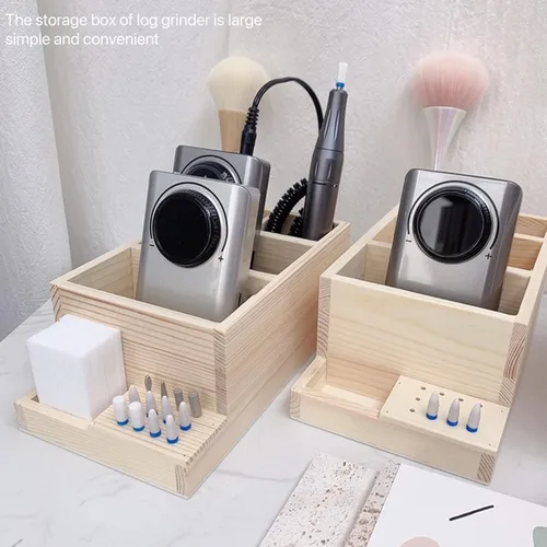 Vista 2 de Esquirla Brocas de madera para taladro de uñas, soporte de madera para práctica de uñas en el hogar, contenedor de caja de exhibición de bricolaje